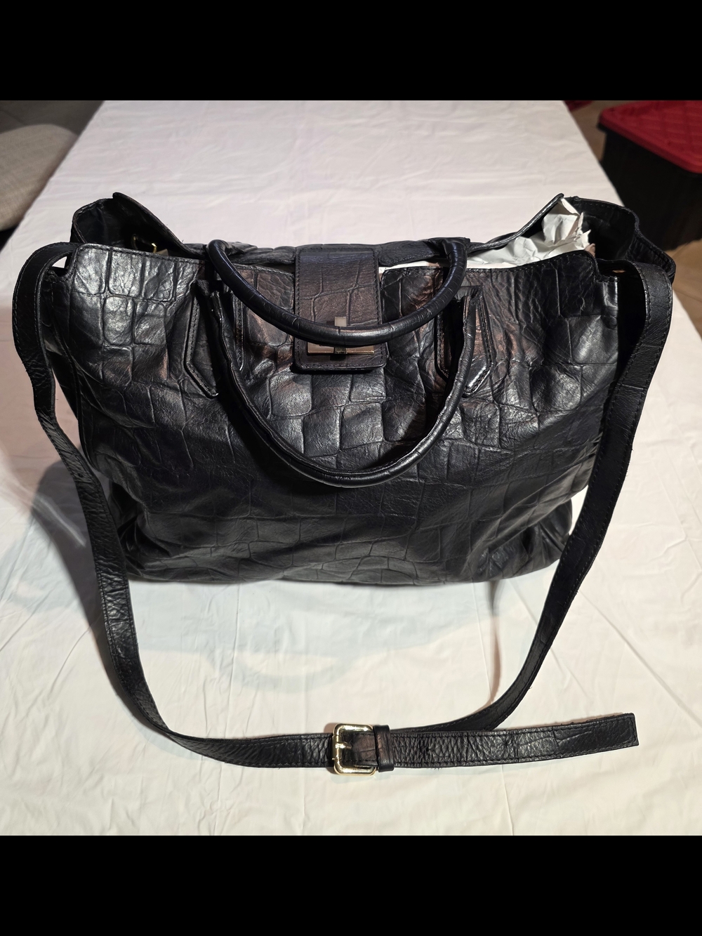 Classic Black Croc-Texture Women’s Tote Bag